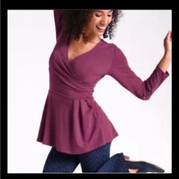 Betabrand Pose Peplum Surplice Top Medium Mulberry - Picture 2 of 7
